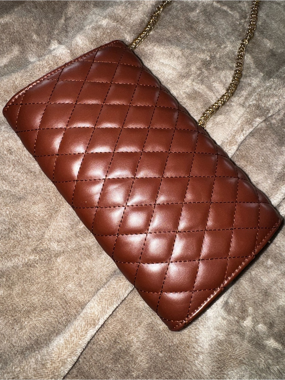Quilted Brown Chain-Handle Shoulder Bag - Picture 2 of 3